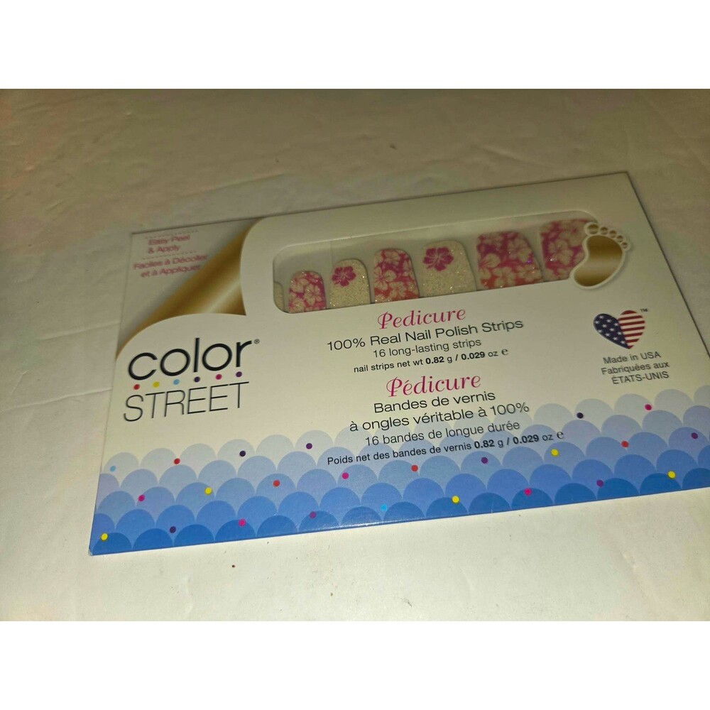 Color Street Press-On Real Nail Polish Strips Pink White Glitter Hibiscus Kiss